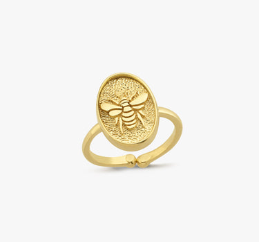 Bee Ring | 14K Gold Vermeil - Mionza Jewelry-14k gold vermeil, animal jewelry rings, bee jewelry, bee ring for women, bee ring gold, bumblebee jewelry, gift for her, gold bee ring, gold signet ring, honey bee jewelry, jewellery with bees, mothers day gift, open ring