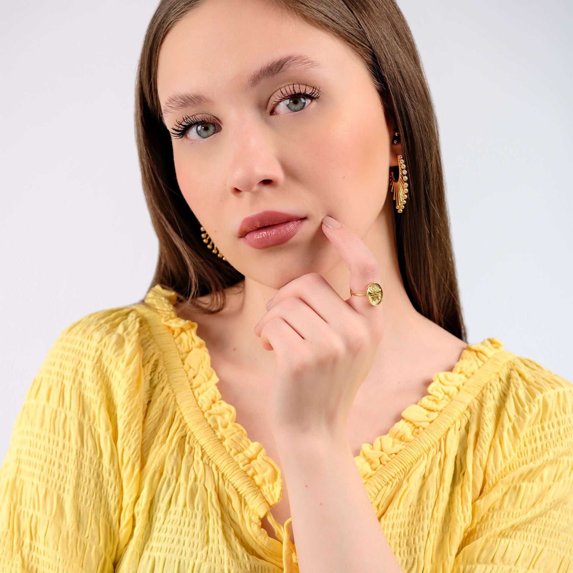 Bee Ring | 14K Gold Vermeil - Mionza Jewelry-14k gold vermeil, animal jewelry rings, bee jewelry, bee ring for women, bee ring gold, bumblebee jewelry, gift for her, gold bee ring, gold signet ring, honey bee jewelry, jewellery with bees, mothers day gift, open ring
