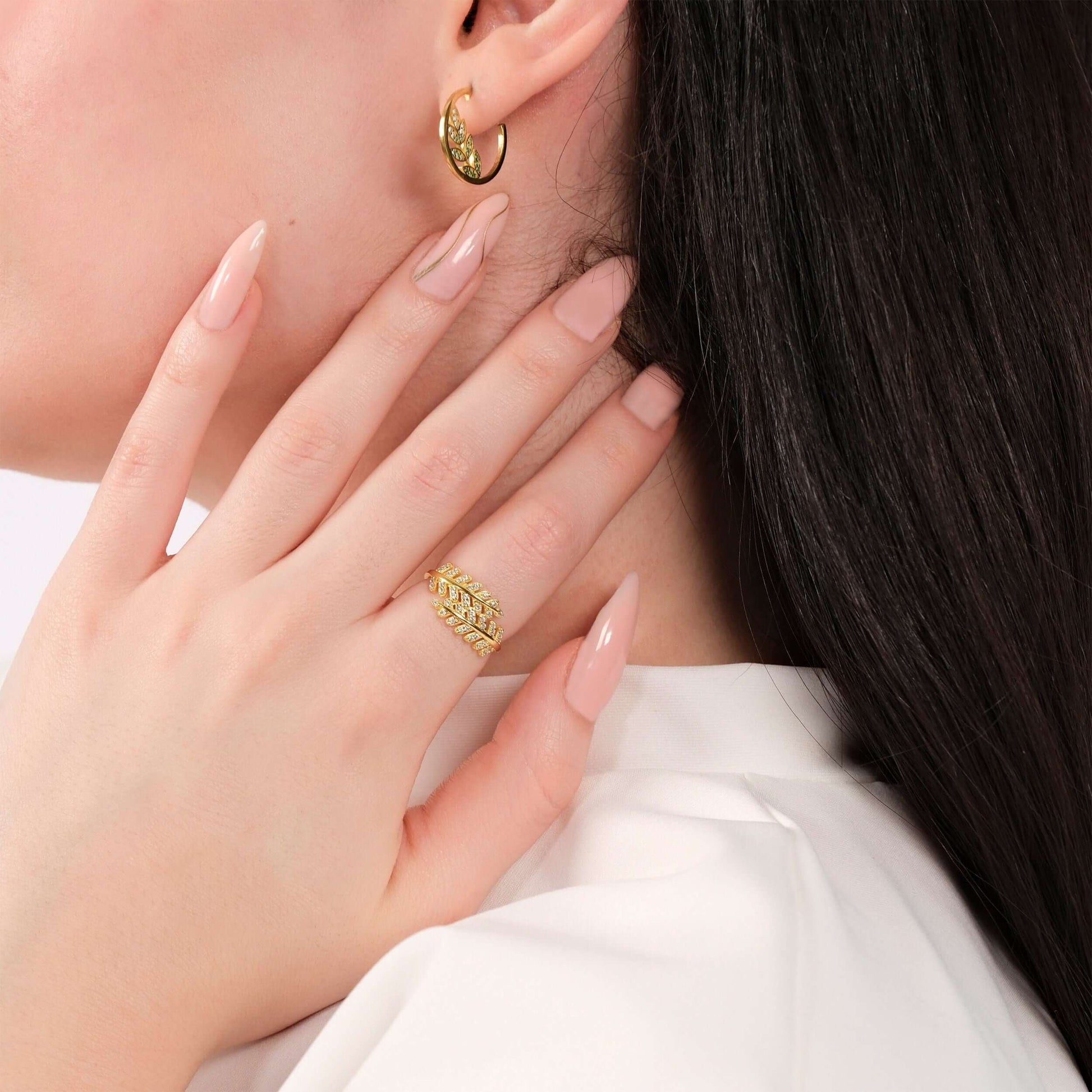 Olive Branch Ring | 14K Gold Vermeil - Mionza Jewelry-14k gold vermeil, adjustable ring, branch ring, branch wedding ring, gift for her, gift for mother, gold leaf ring, nature inspired ring, nature ring, olive branch jewelry, olive tree ring, tree branch ring, twig ring