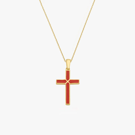 Red Cross Necklace | 14K Gold Vermeil - Mionza Jewelry-cross necklace gold, cross necklace women, cross pendant, gift for mothers, girls cross necklace, mothers day necklace, mothers jewelry, red cross necklace, red cross pendant, red necklace gold, red necklace pendant, red necklace women, red necklaces