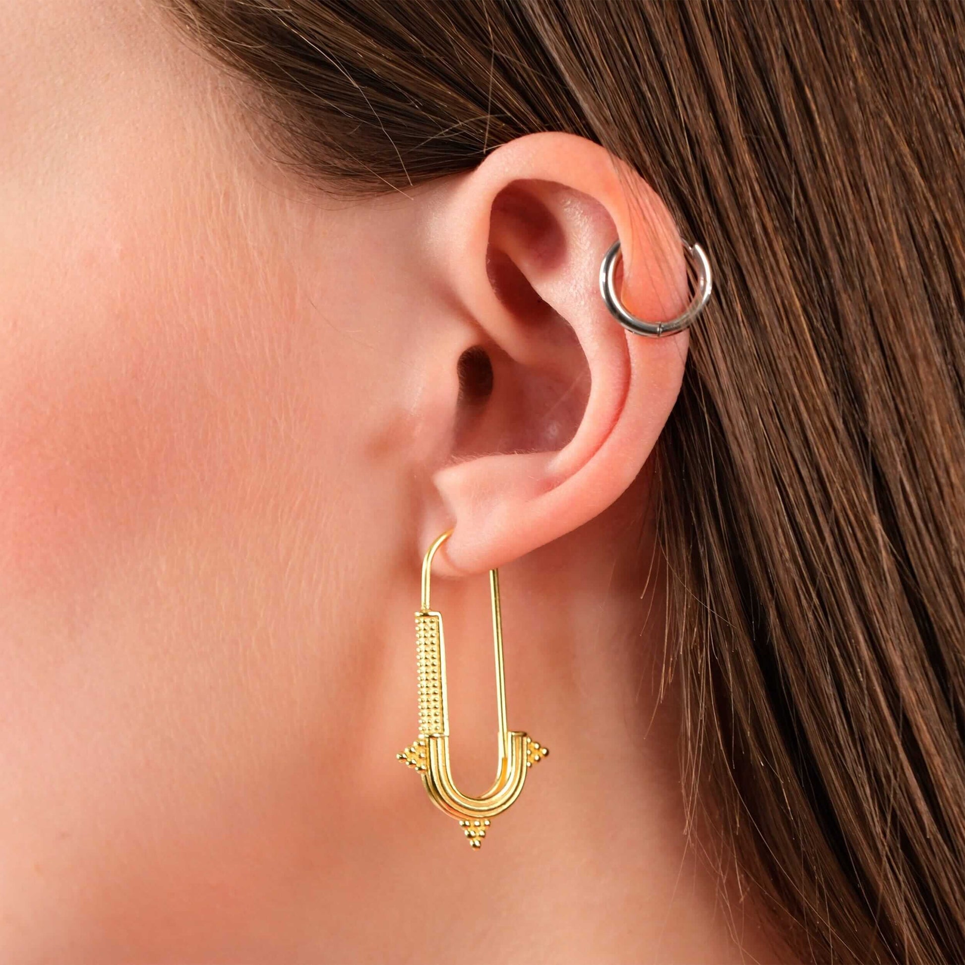 Safety Pin Earrings | 14K Gold Vermeil - Mionza Jewelry-14k gold safety pin, dangle earrings, geometric earrings, gift for her, Gift for Mom, gold safety pin, huggie hoop earrings, modern earrings, mothers day gift, safety pin, safety pin earring, safety pin earrings, safety pin jewelry