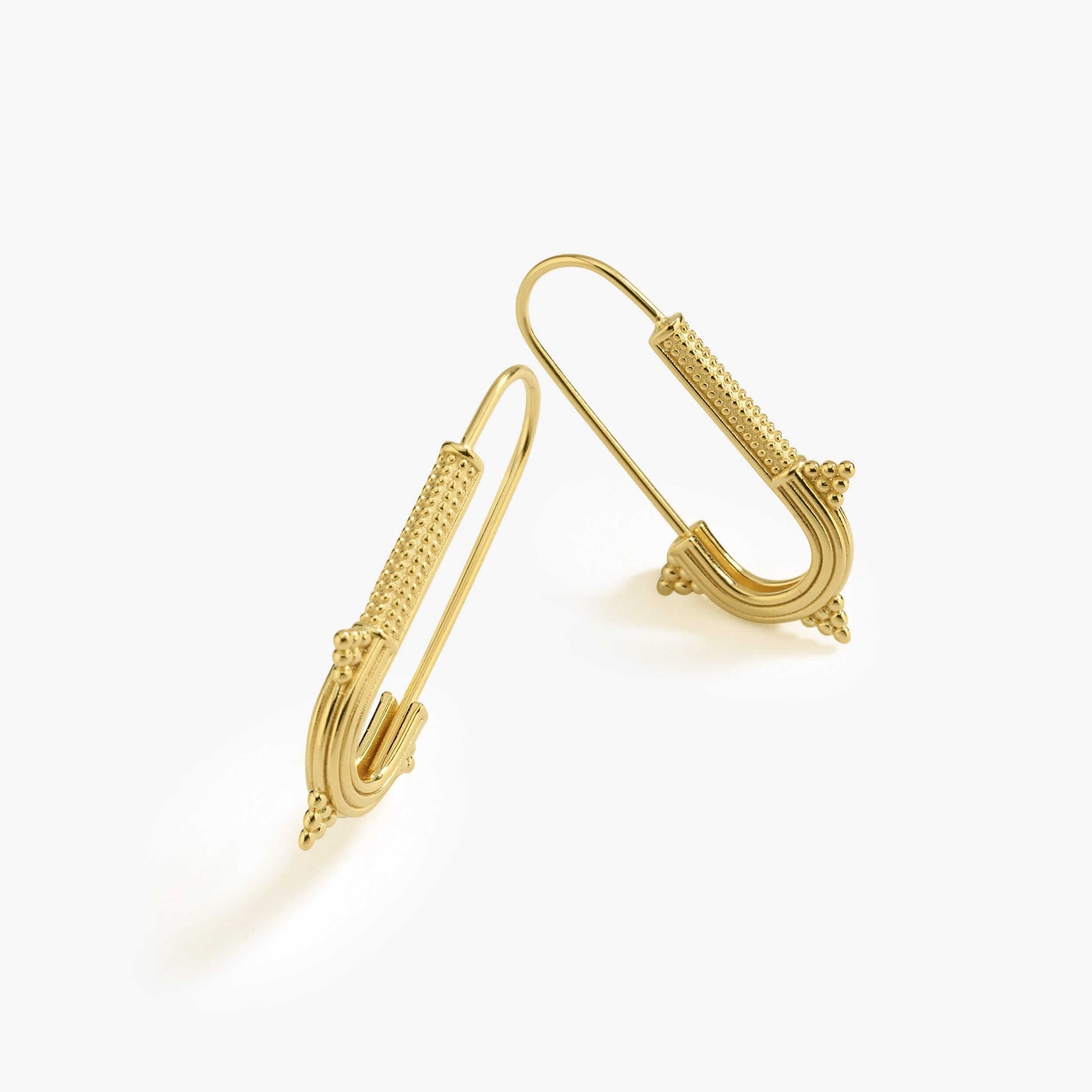 Safety Pin Earrings | 14K Gold Vermeil - Mionza Jewelry-14k gold safety pin, dangle earrings, geometric earrings, gift for her, Gift for Mom, gold safety pin, huggie hoop earrings, modern earrings, mothers day gift, safety pin, safety pin earring, safety pin earrings, safety pin jewelry