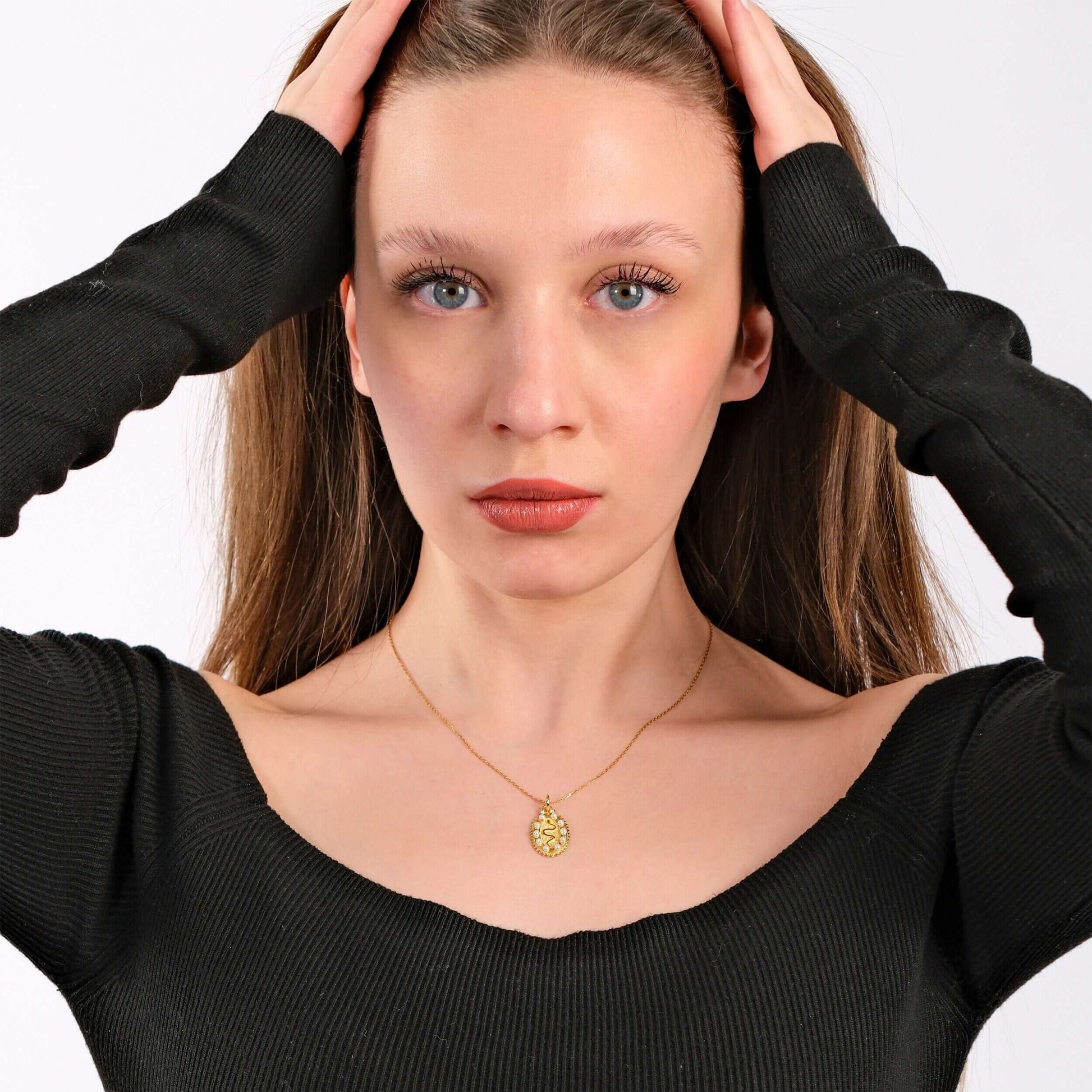 Snake Necklace| 14K Gold Vermeil - Mionza Jewelry-14k gold vermeil, animal necklace, gift for mom, gold snake necklace, mothers day gift, mothers necklace, pearl necklace, serpent necklace, snake jewelry, snake lover gift, snake necklace, snake pearl pendant, snake pendant