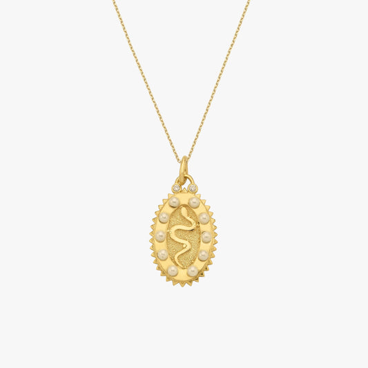Snake Necklace | 14K Gold Vermeil - Mionza Jewelry-14k gold vermeil, animal necklace, gift for mom, gold snake necklace, mothers day gift, mothers necklace, pearl necklace, serpent necklace, snake jewelry, snake lover gift, snake necklace, snake pearl pendant, snake pendant