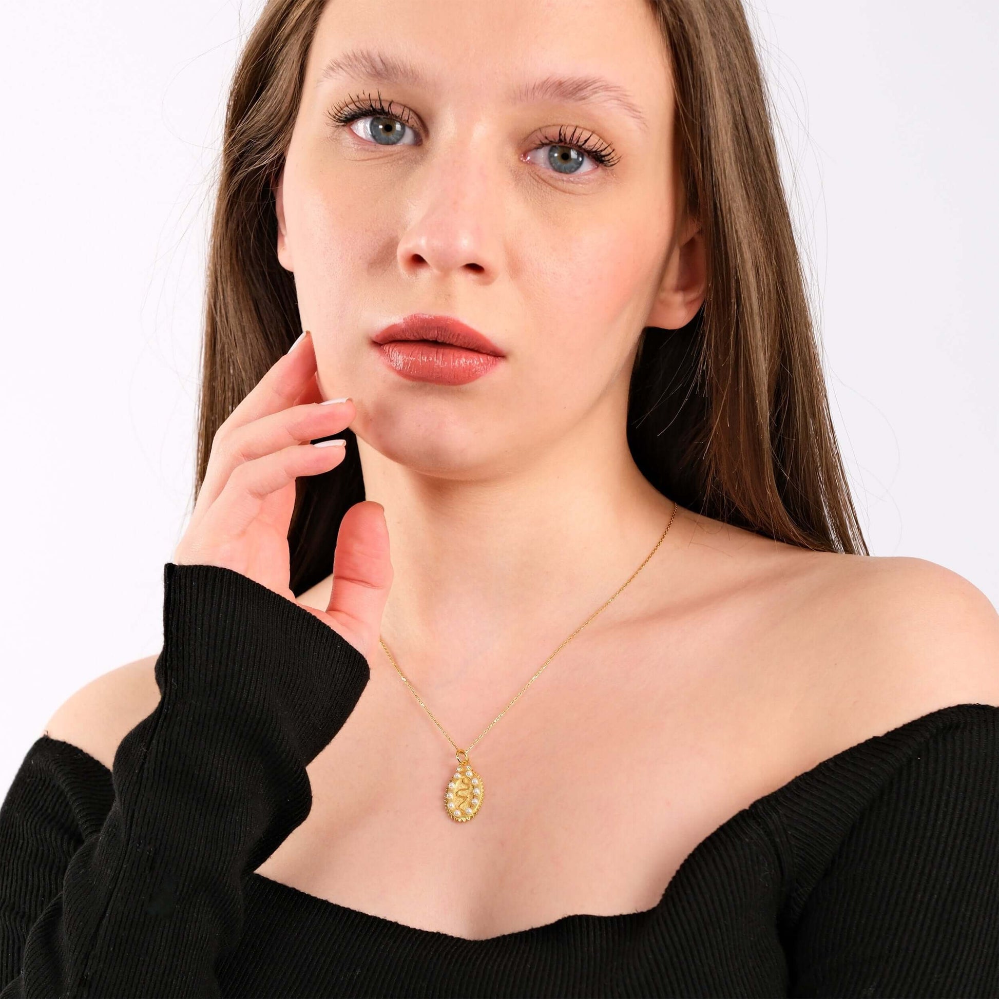Snake Necklace| 14K Gold Vermeil - Mionza Jewelry-14k gold vermeil, animal necklace, gift for mom, gold snake necklace, mothers day gift, mothers necklace, pearl necklace, serpent necklace, snake jewelry, snake lover gift, snake necklace, snake pearl pendant, snake pendant