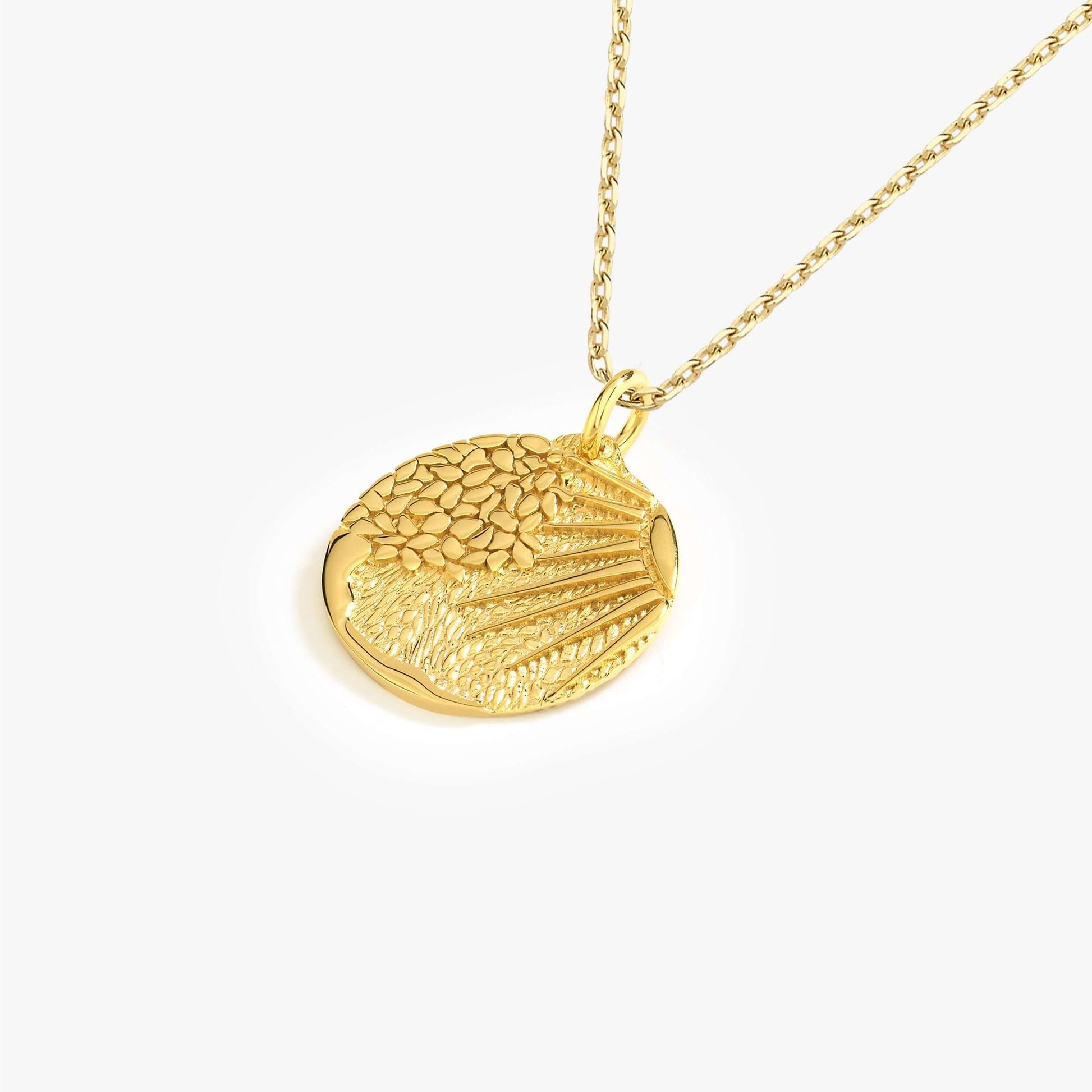 Sun Disc Pendant | 14K Gold Vermeil - Mionza Jewelry-celestial necklace, egyptian necklace, gift for grandma, gold disc necklace, gold sun necklace, leaf necklace, medallion necklace, mothers day gift, sun jewelry, sun necklace gold, sun necklace silver, sun pendant, sunburst necklace