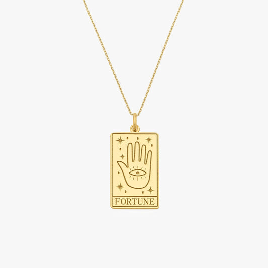 Tarot Card Necklace the Fortune | 14K Gold Vermeil - Mionza Jewelry-astrology jewelry, astrology necklace, fortune tarot card, Gift for Mom, mothers day gift, rectangle pendant, Spiritual Jewelry, tarot card charm, tarot card gift, tarot card jewelry, tarot card necklace, tarot necklace, tarot pendants