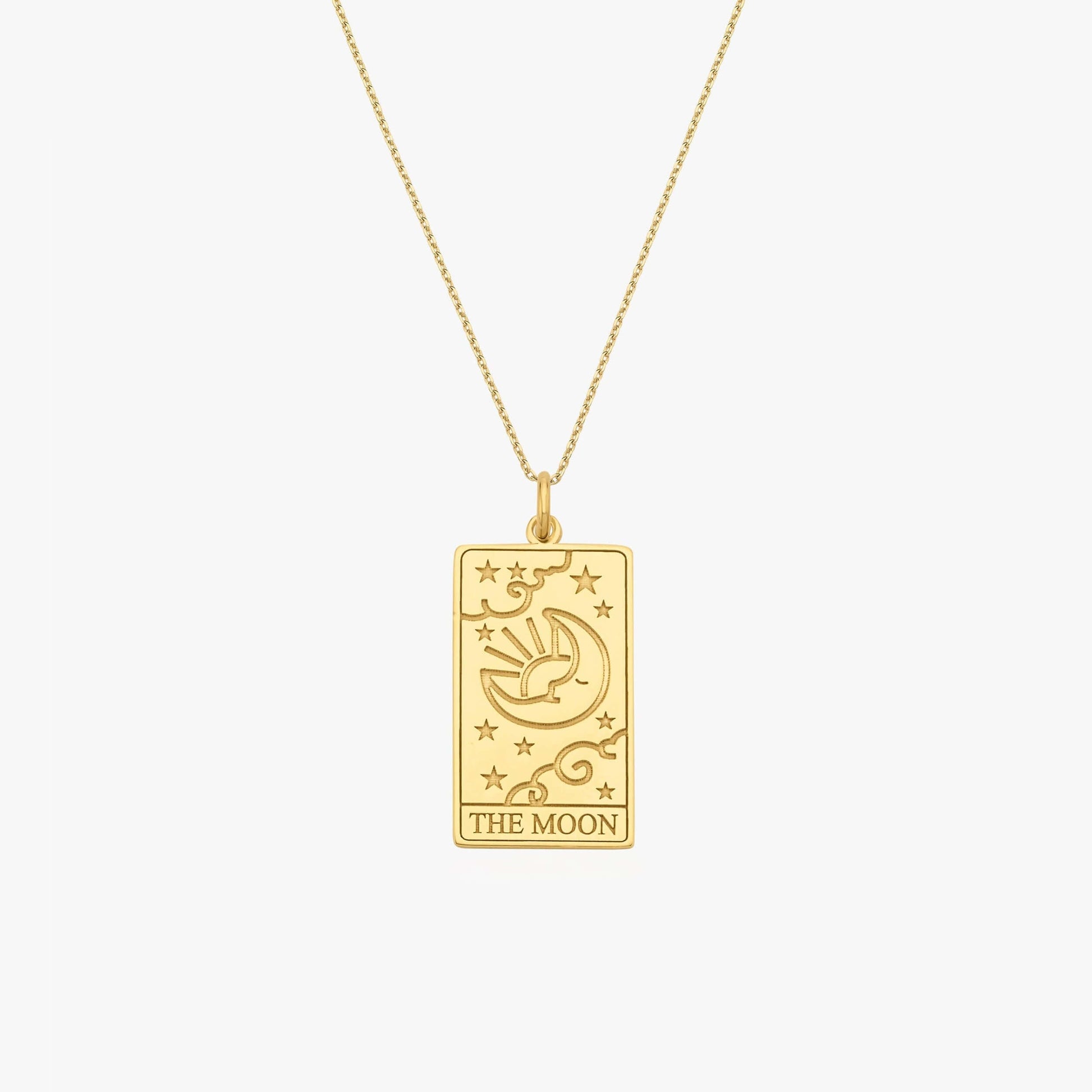 Tarot Card Necklace the Moon | 14K Gold Vermeil - Mionza Jewelry-celestial necklace, Gift for Mom, moon jewelry, moon star necklace, moon star pendant, moon tarot card, mothers day gift, sun moon necklace, tarot card gold, tarot card pendant, tarot cards, tarot jewelry, tarot necklace