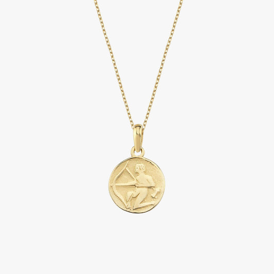 Sagittarius Zodiac Necklace | 14K Solid Gold - Mionza Jewelry-astrology necklace, capricorn necklace, celestial necklace, gift for birthday, gold coin necklace, medallion necklace, Mothers Day Gifts, pisces necklace, sagittarius gifts, sagittarius necklace, tarot necklace, zodiac jewelry, zodiac necklace