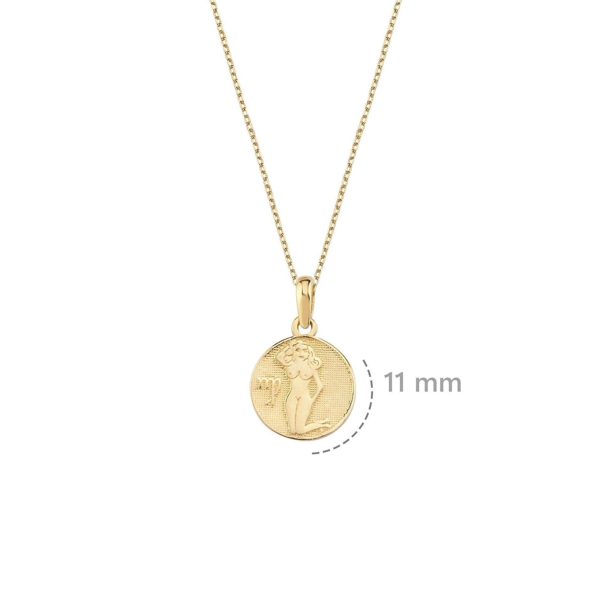 Virgo Zodiac Necklace | 14K Solid Gold - Mionza Jewelry-aries necklace, astrology necklace, birthstone necklace, celestial necklace, Gift for Mom, gold coin necklace, gold disc necklace, mothers day gift, scorpio necklace, virgo gifts, virgo necklace, zodiac necklace, zodiac sign necklace