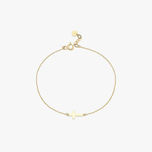 Gold Cross Bracelet | 14K Solid Gold - Mionza Jewelry-christian bracelet, christian jewelry, christmas gifts, Cross bracelet, cross jewelry, cross sideways, Crucifix Bracelet, Crucifix Bracelets, dainty gold cross, gold cross bracelet, religious bracelet, Religious Jewelry