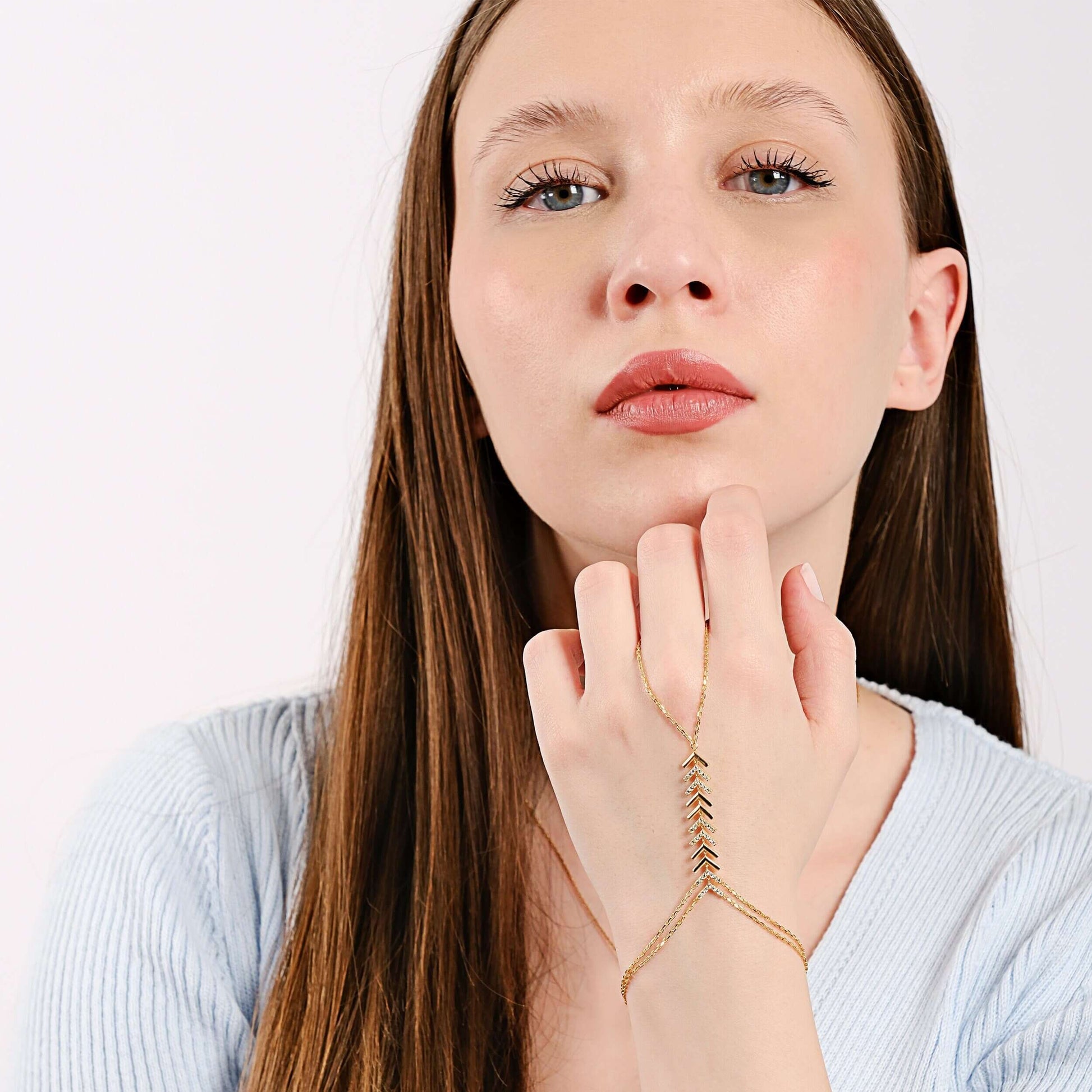 Hand Chain Bracelet| 18K Gold Vermeil - Mionza Jewelry-18k hand chain, adjustable bracelet, body chain, bridal jewelry, chain ring, chevron ring, diamond bracelet, diamond hand chain, gold hand chain, hand chain bracelet, hand jewelry, mothers day gift, slave bracelet