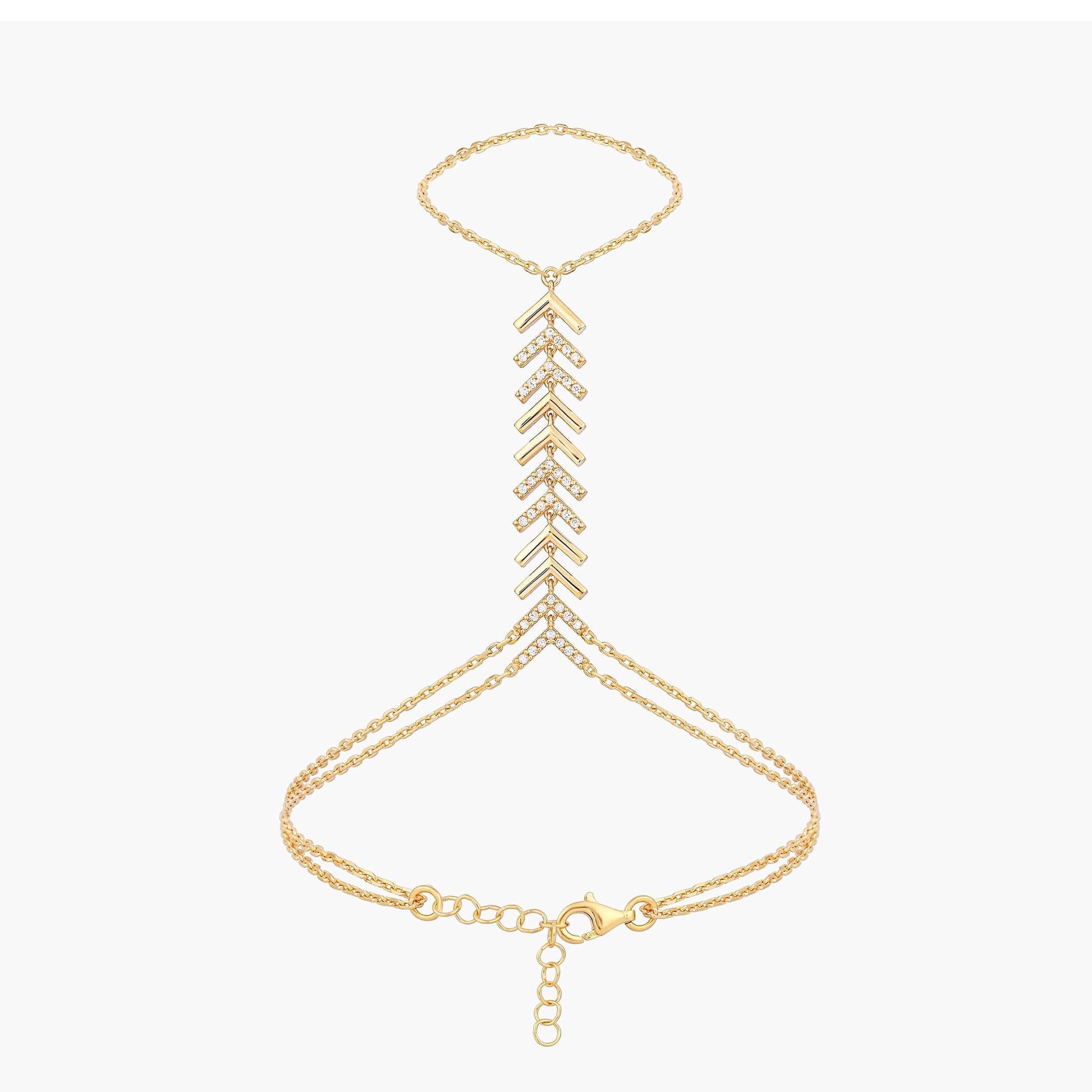 Hand Chain Bracelet| 18K Gold Vermeil - Mionza Jewelry-18k hand chain, adjustable bracelet, body chain, bridal jewelry, chain ring, chevron ring, diamond bracelet, diamond hand chain, gold hand chain, hand chain bracelet, hand jewelry, mothers day gift, slave bracelet