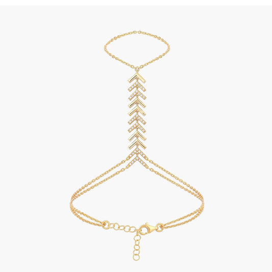 Hand Chain Bracelet| 18K Gold Vermeil - Mionza Jewelry-18k hand chain, adjustable bracelet, body chain, bridal jewelry, chain ring, chevron ring, diamond bracelet, diamond hand chain, gold hand chain, hand chain bracelet, hand jewelry, mothers day gift, slave bracelet