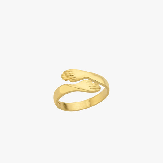 Hug Ring | 14K Gold Vermeil - Mionza Jewelry-14k gold ring, 14k gold vermeil, adjustable gold ring, best friend ring, birthday gift, gift for her, gold hug ring, hug jewelry, hug rings, hugging hands ring, love hug ring, mothers day gift, open ring