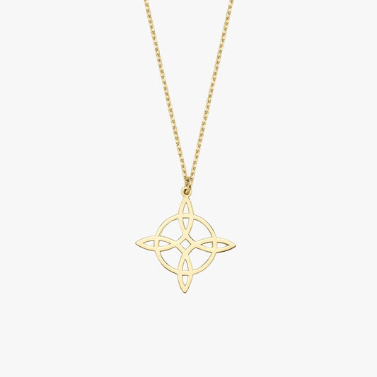 Witches Knot Necklace | 14K Solid Gold - Mionza Jewelry-gothic necklace, halloween gifts, halloween jewelry, halloween necklace, halloween pendant, halloween witch, trick or treat, witch jewelry, witch knot necklace, witch necklace, witch pendant, witch silver pendant, witchy necklace