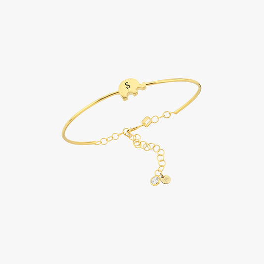 Custom Initial Elephant Bangle Bracelet | 18K Gold Vermeil