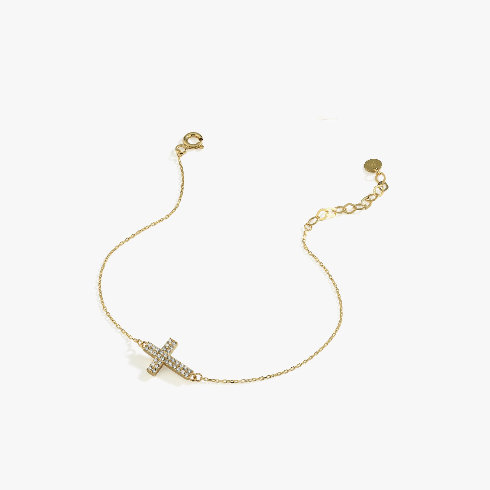 Sideways Cross Bracelet | 14K Solid Gold