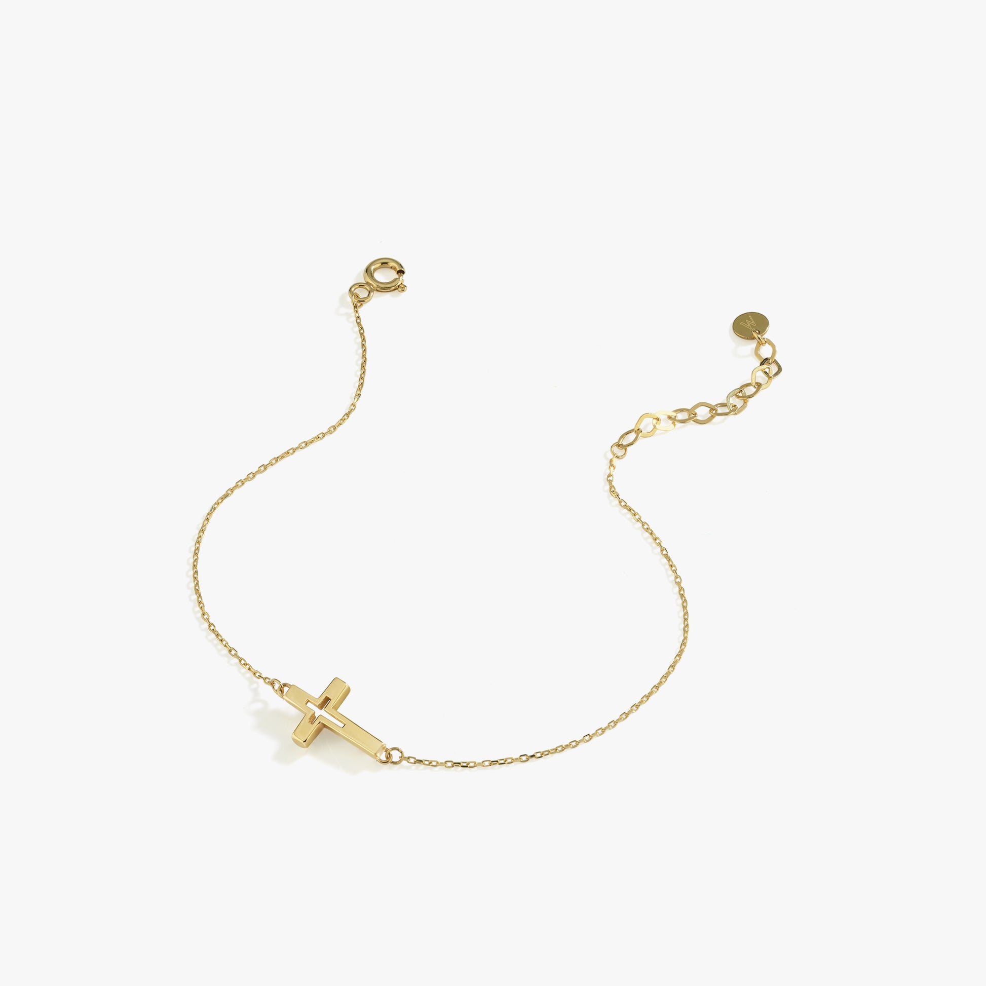 Christian Sideways Cross Bracelet | 14K Solid Gold