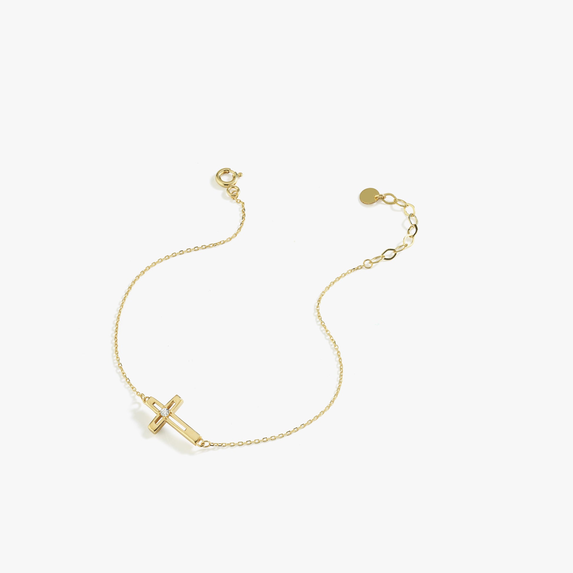 Sideways Daimond Cross | 14K Solid Gold