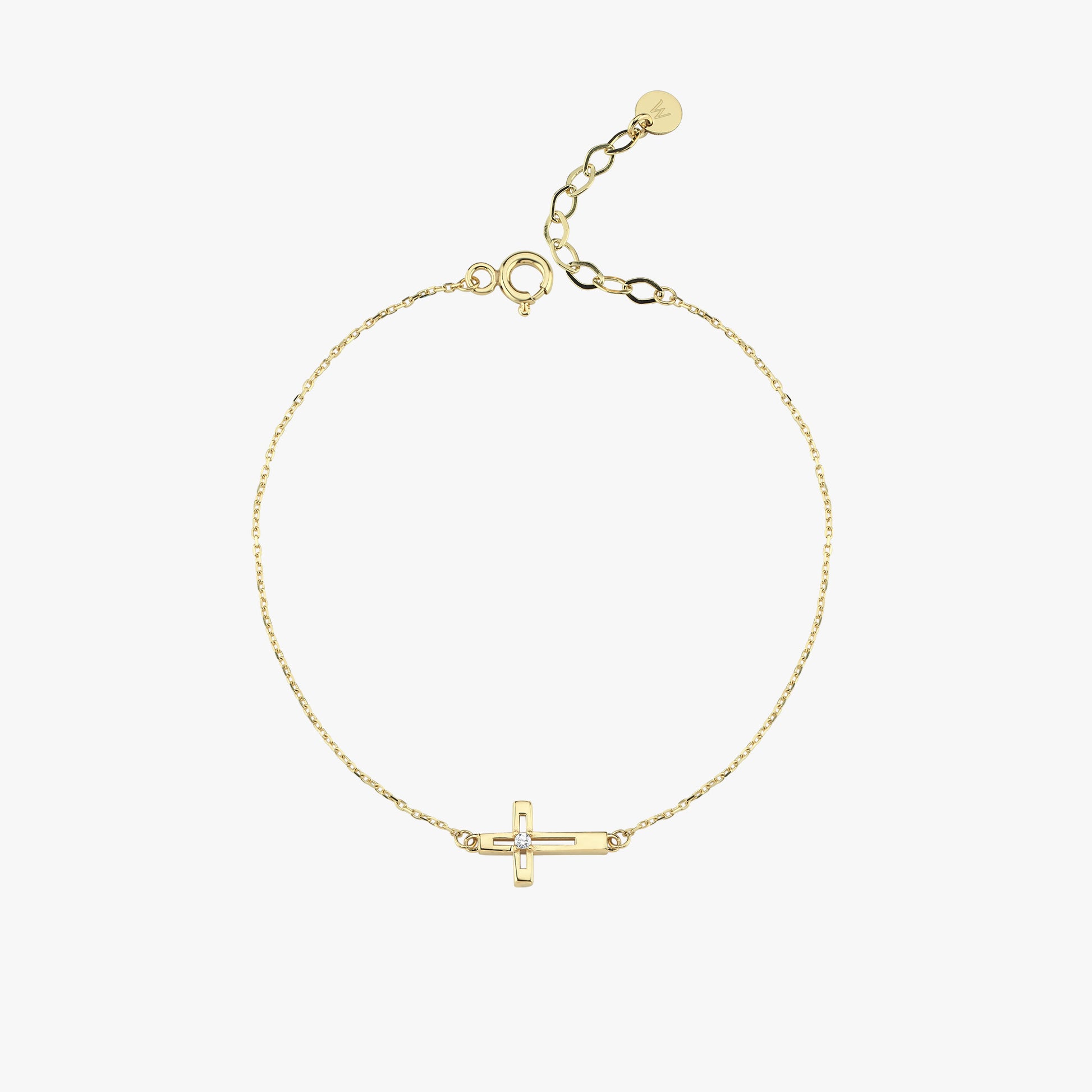Sideways Daimond Cross | 14K Solid Gold