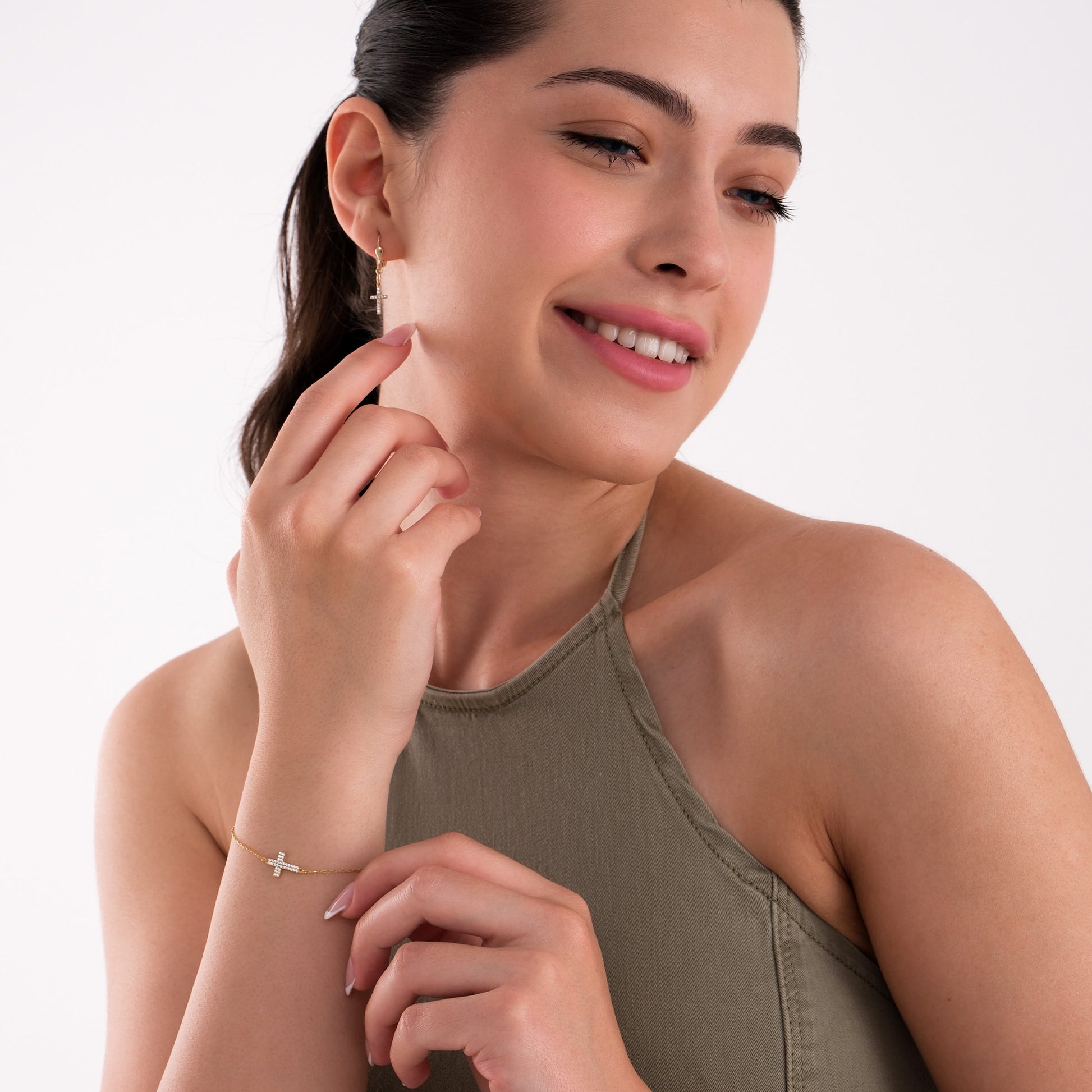 Sideways Cross Bracelet | 14K Solid Gold