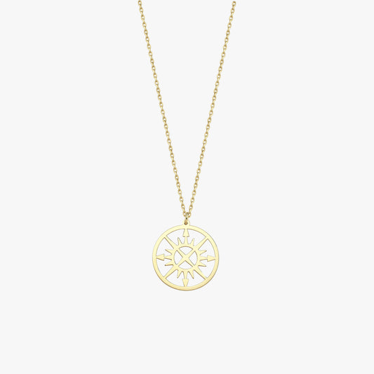 Compass Necklace | 14K Solid Gold