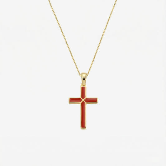 Red Cross Necklace | 14K Gold Vermeil