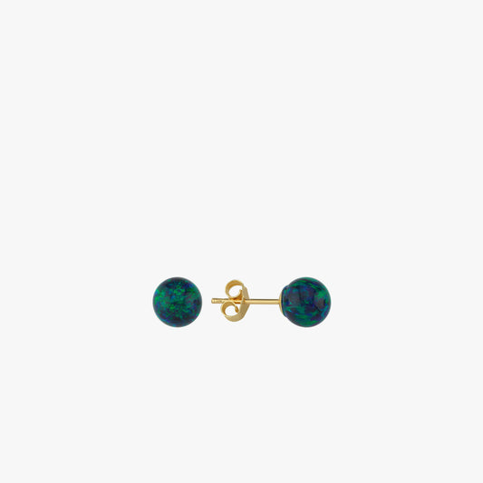 Green Opal Stud Earrings | 14K Solid Gold
