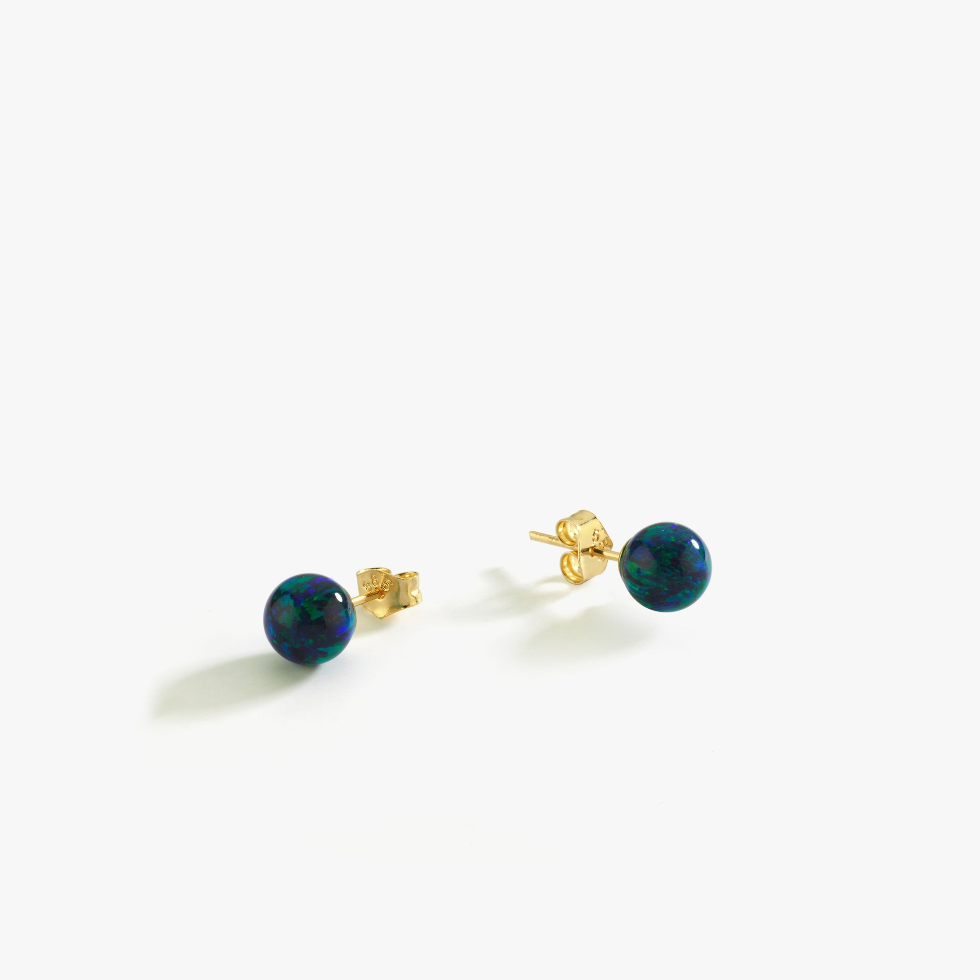 Green Opal Stud Earrings | 14K Solid Gold