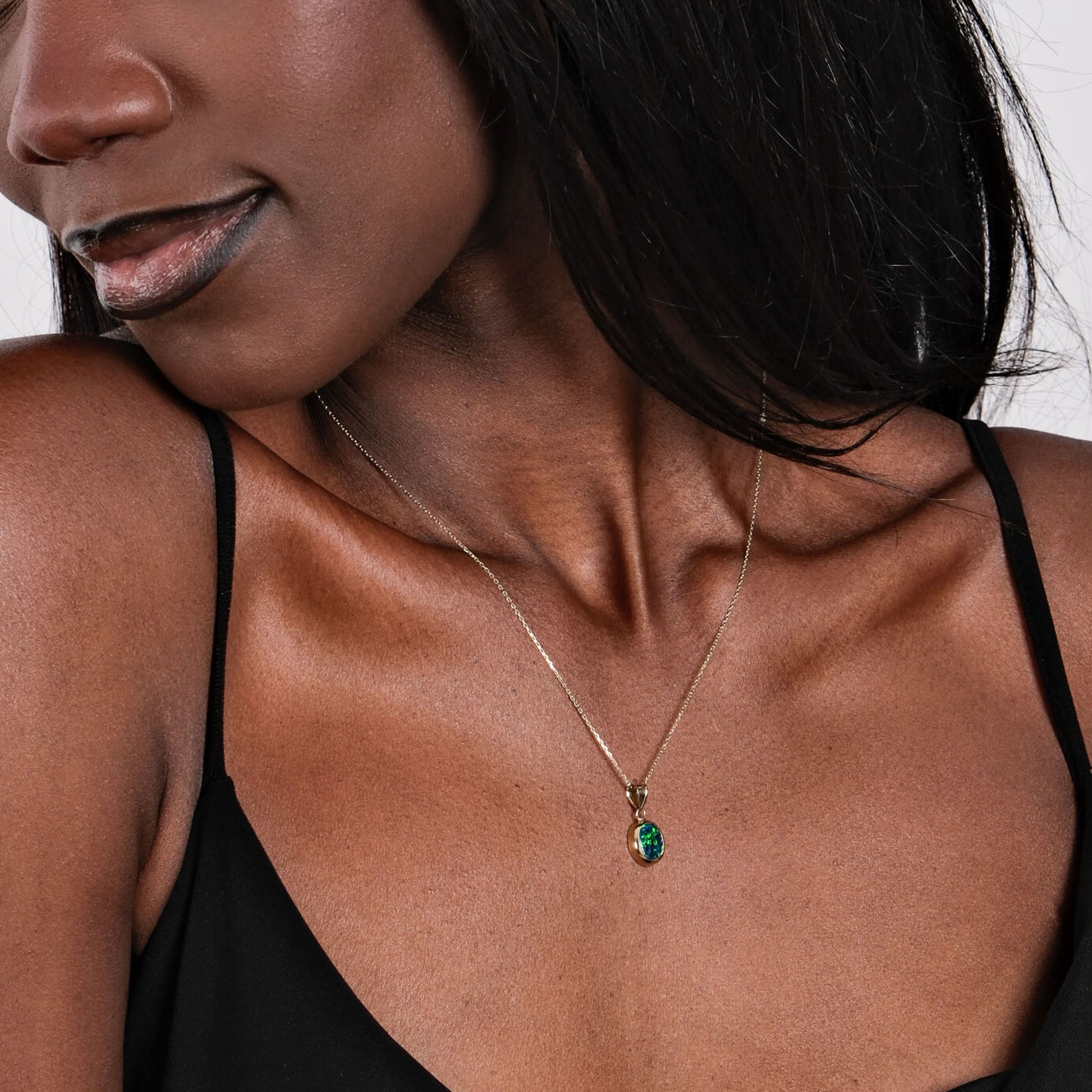 Green Opal Necklace | 14K Solid Gold