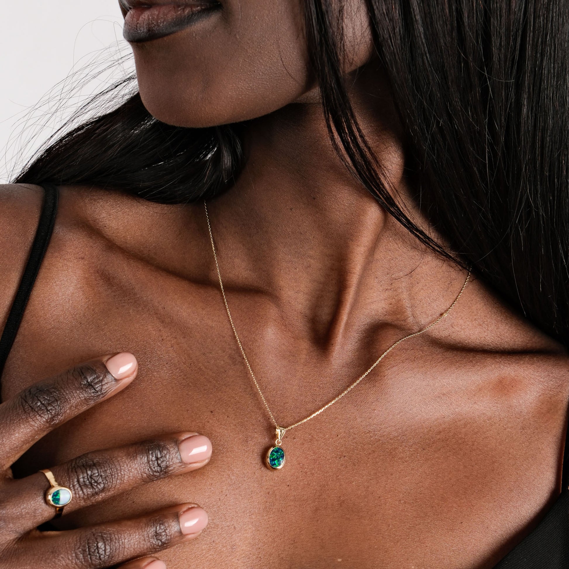 Green Opal Necklace | 14K Solid Gold