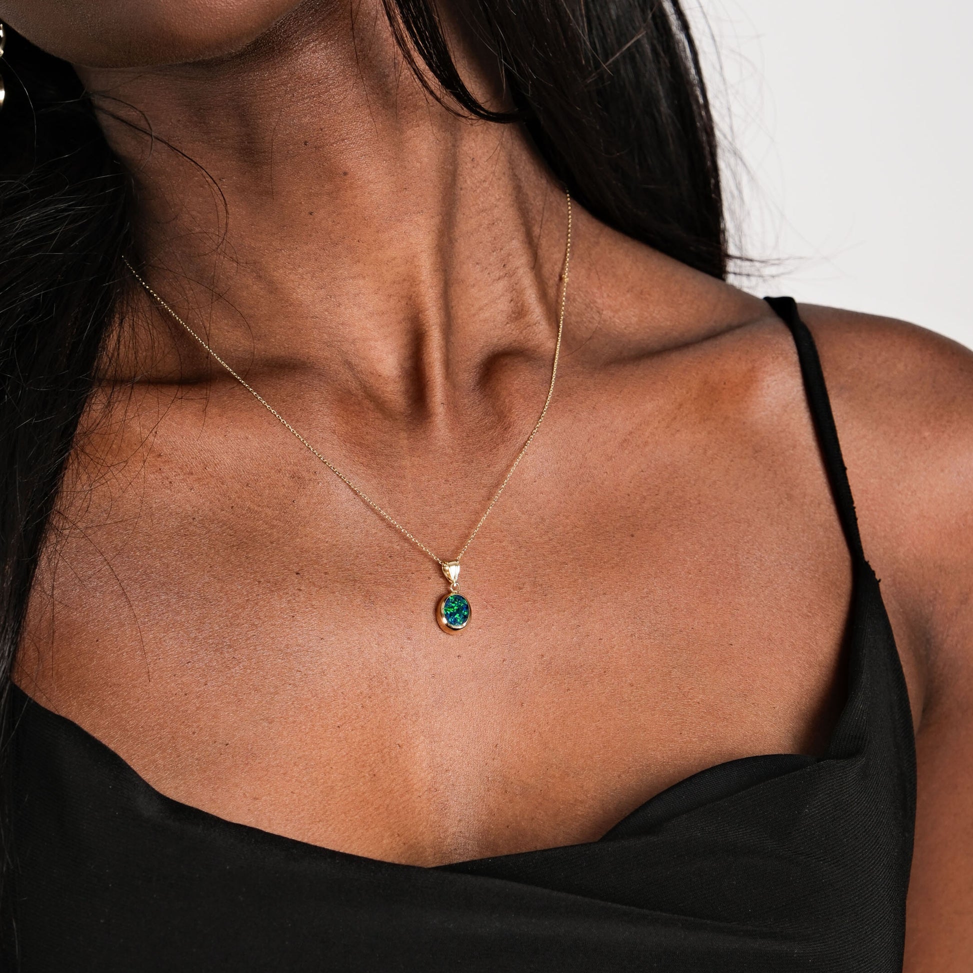 Green Opal Necklace | 14K Solid Gold