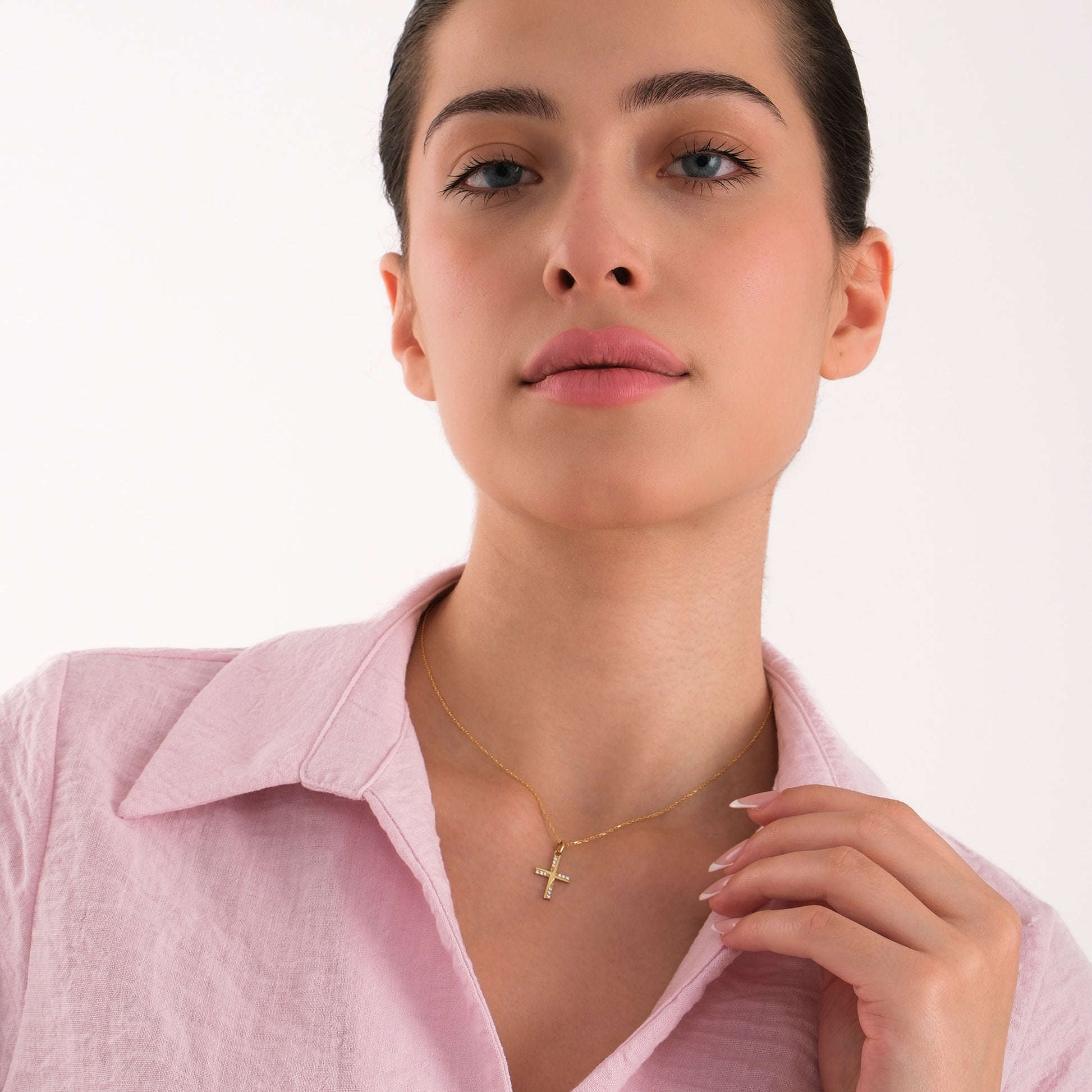 Dainty Cross Necklace | 14K Solid Gold