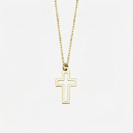 Hollow Cross Necklace | 14K Solid Gold