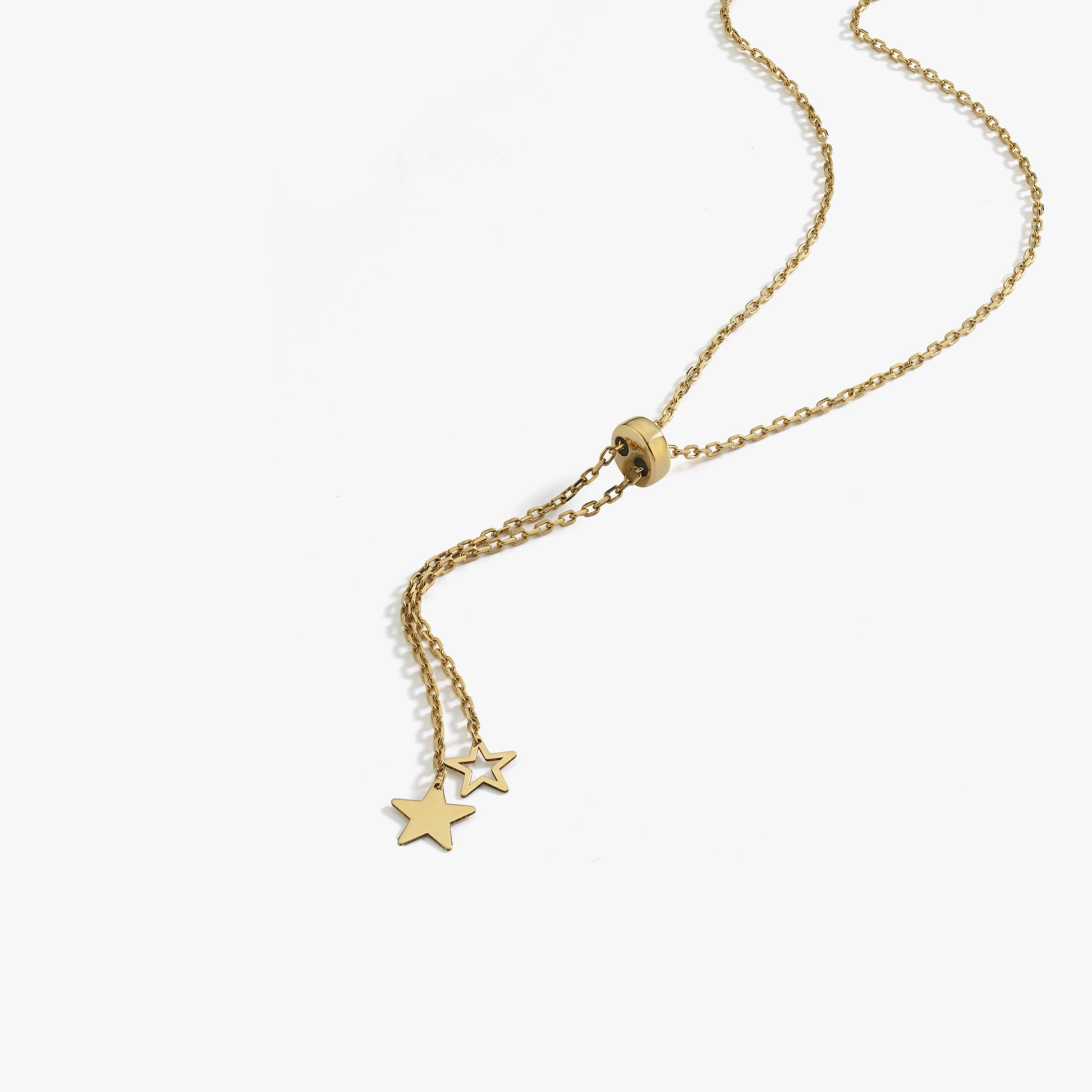 Sliding Star Lariat Necklace | 14K Solid Gold
