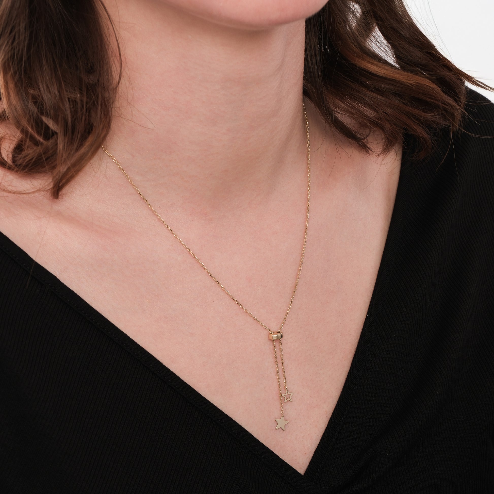 Sliding Star Lariat Necklace | 14K Solid Gold