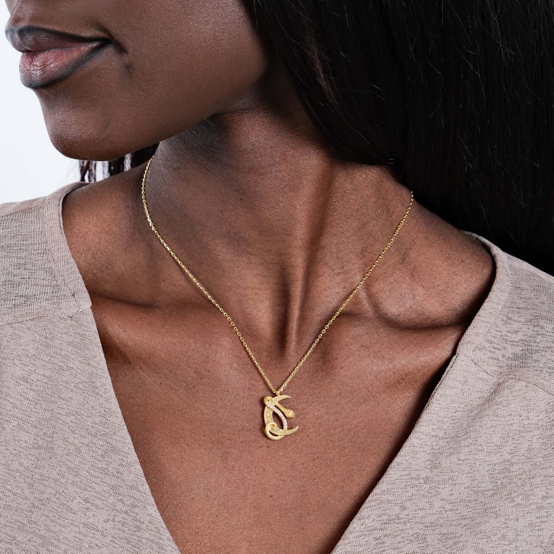 Snake Moon Necklace | 18K Gold Vermeil