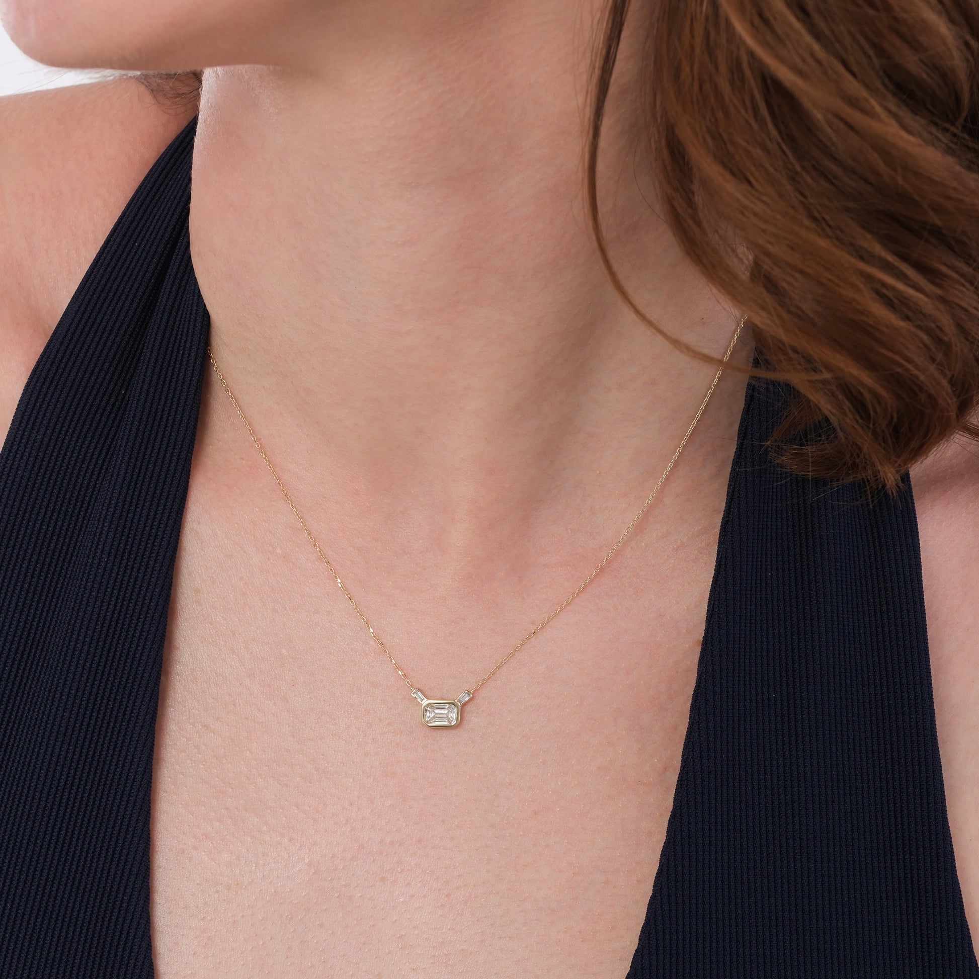 Moissanite Bezel Necklace | 14K Solid Gold