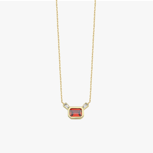Baguette Cut Garnet Necklace | 14K Solid Gold