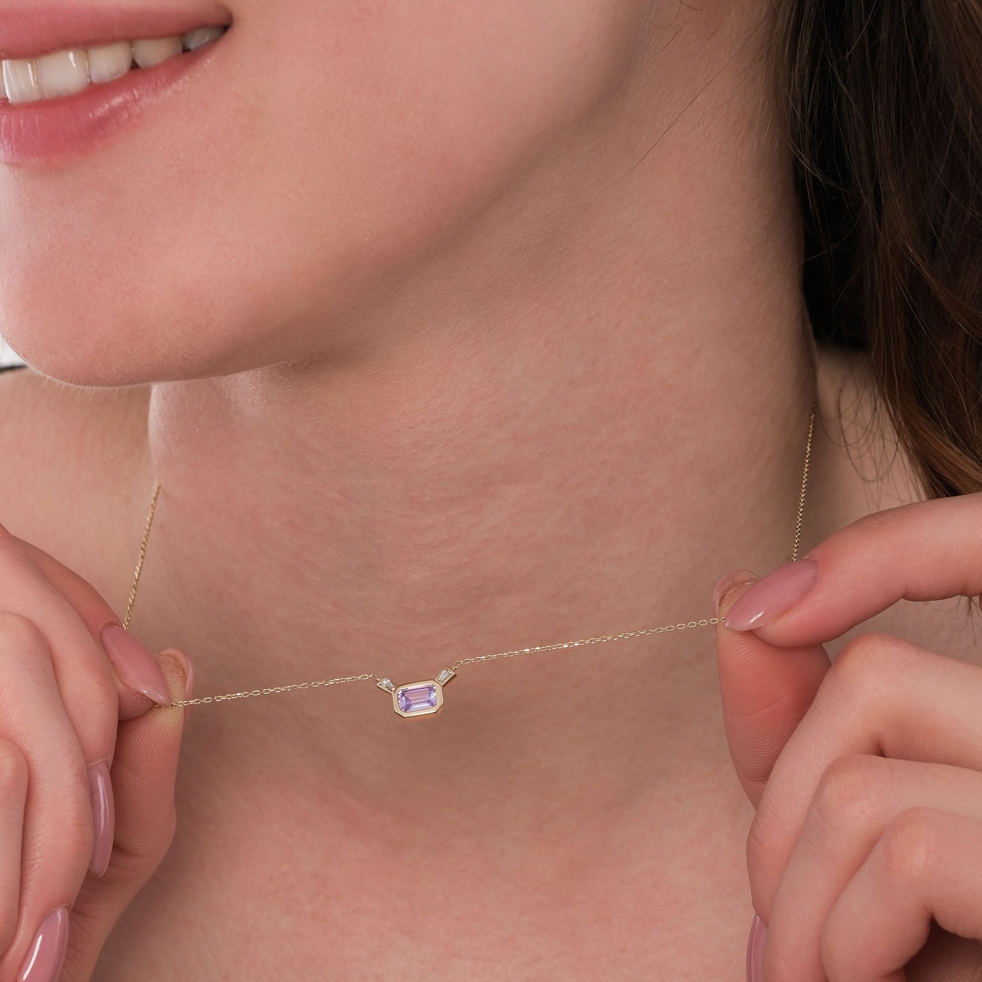 Baguette Cut Necklace | 14K Solid Gold