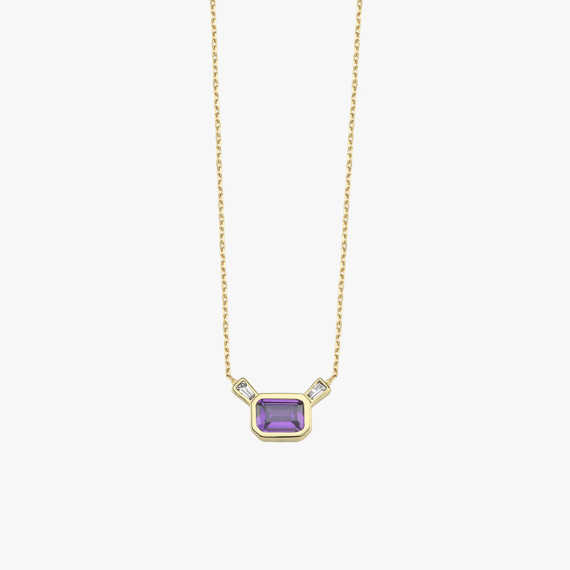 Rectangle Amethyst Necklace | 14K Solid Gold