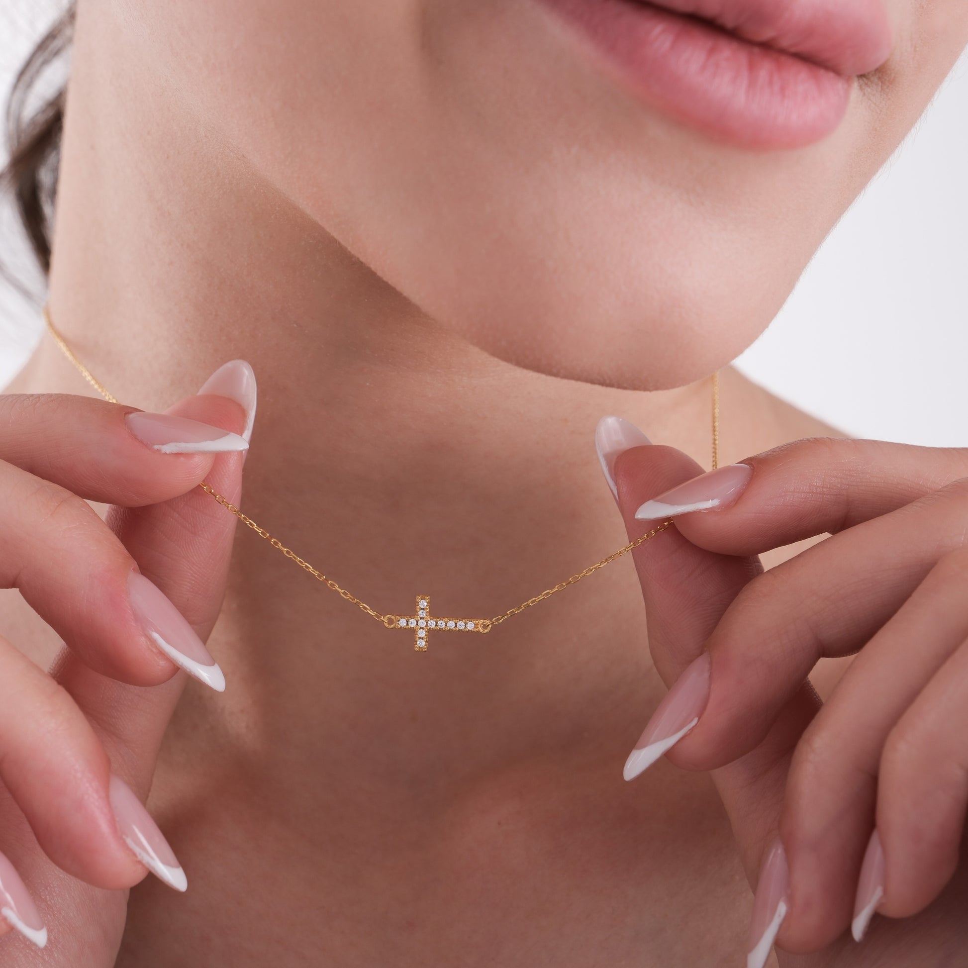 Tiny Sideways Cross Necklace | 14K Gold Plated