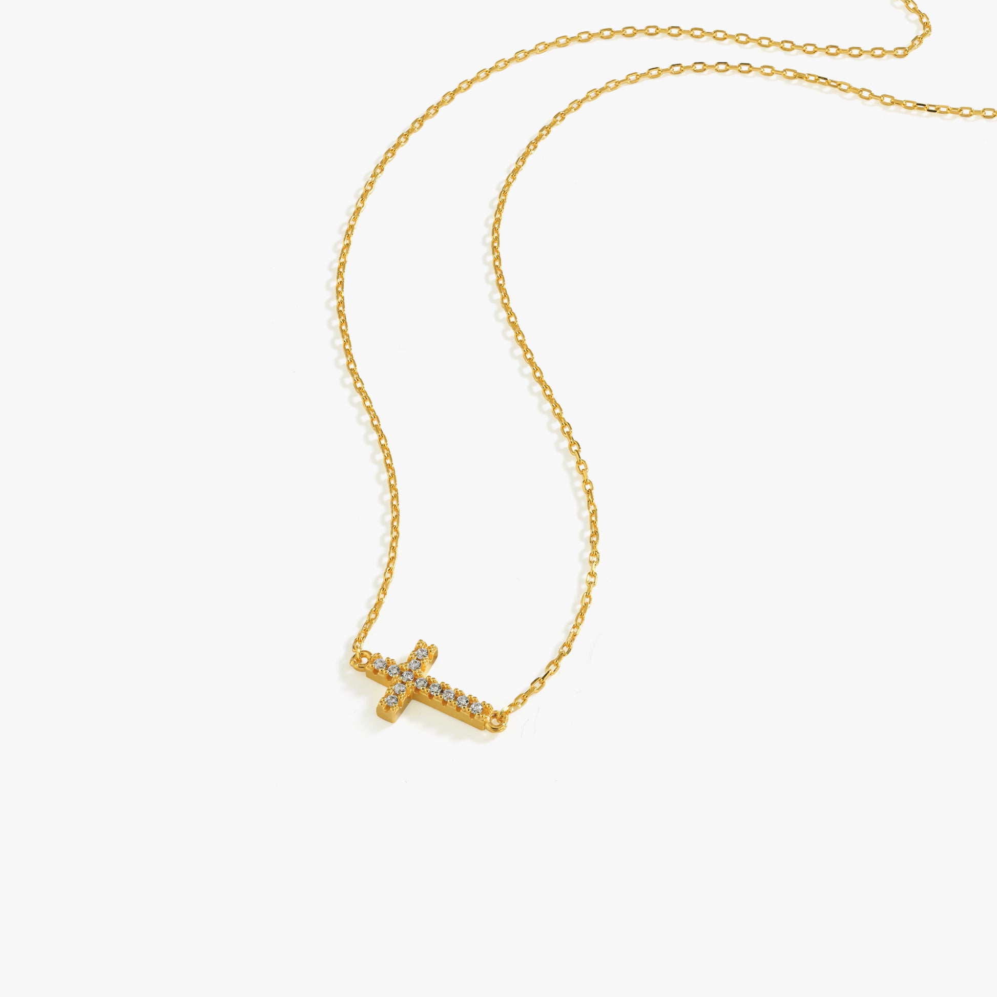 Tiny Sideways Cross Necklace | 14K Gold Vermeil