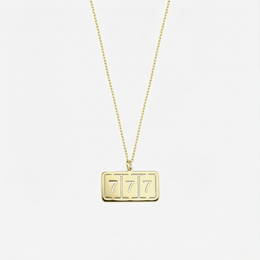 777 Angel Numbers Bar Necklace | 14K Solid Gold