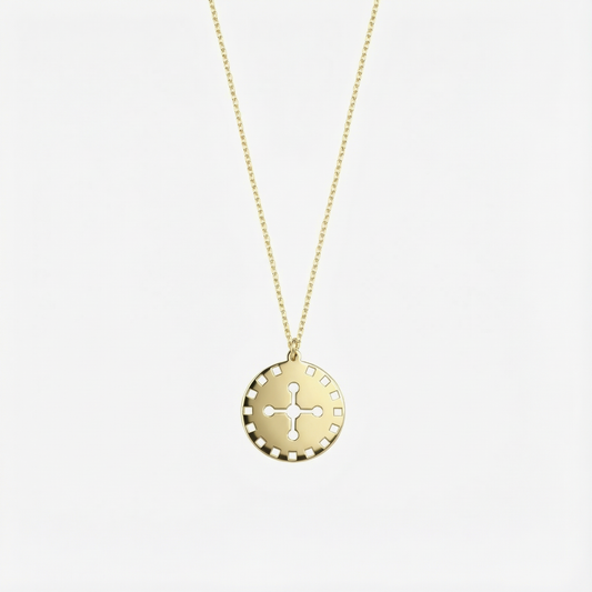 Solar Cross Necklace | 14K Solid Gold