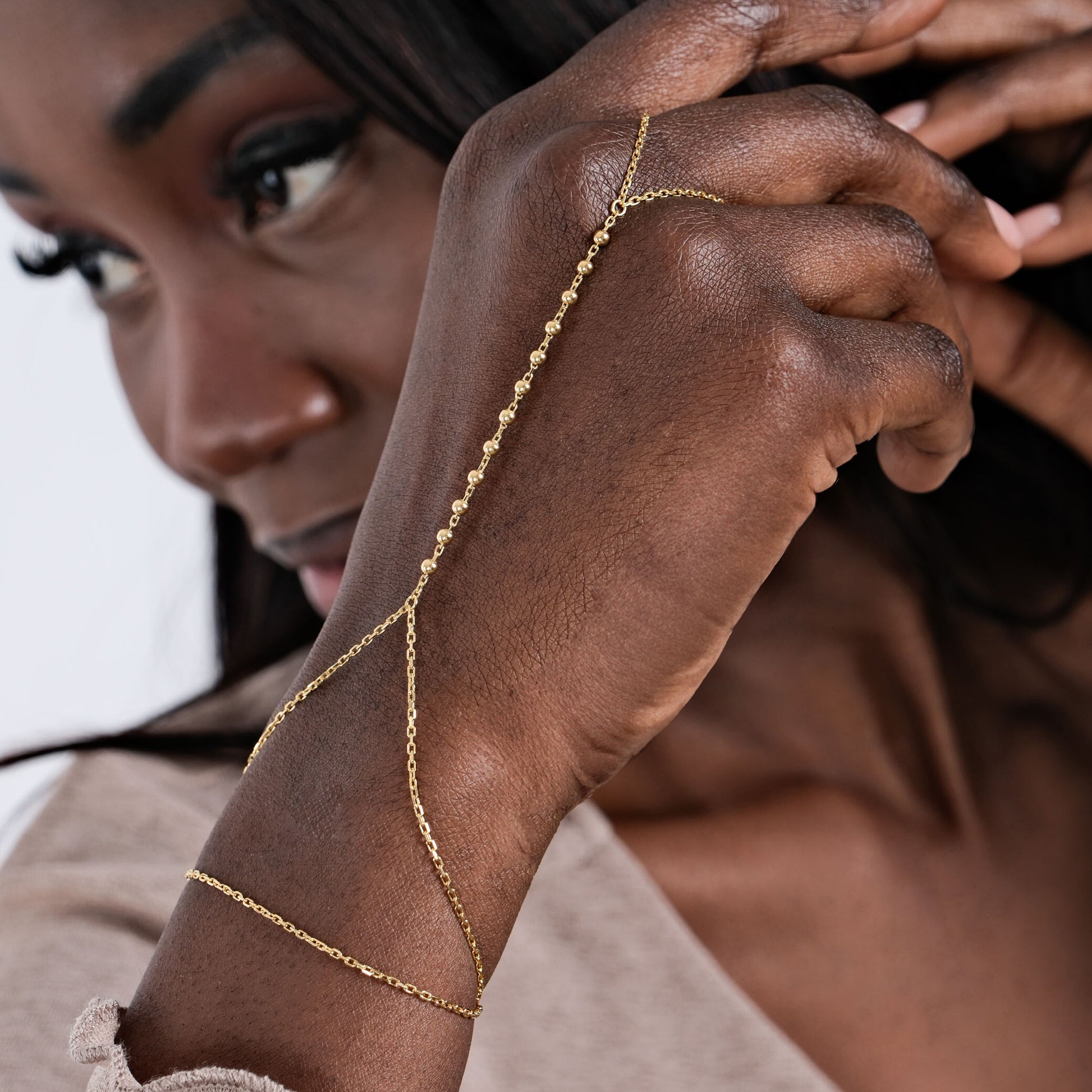 Beaded Hand Chain Bracelet | 18K Gold Vermeil