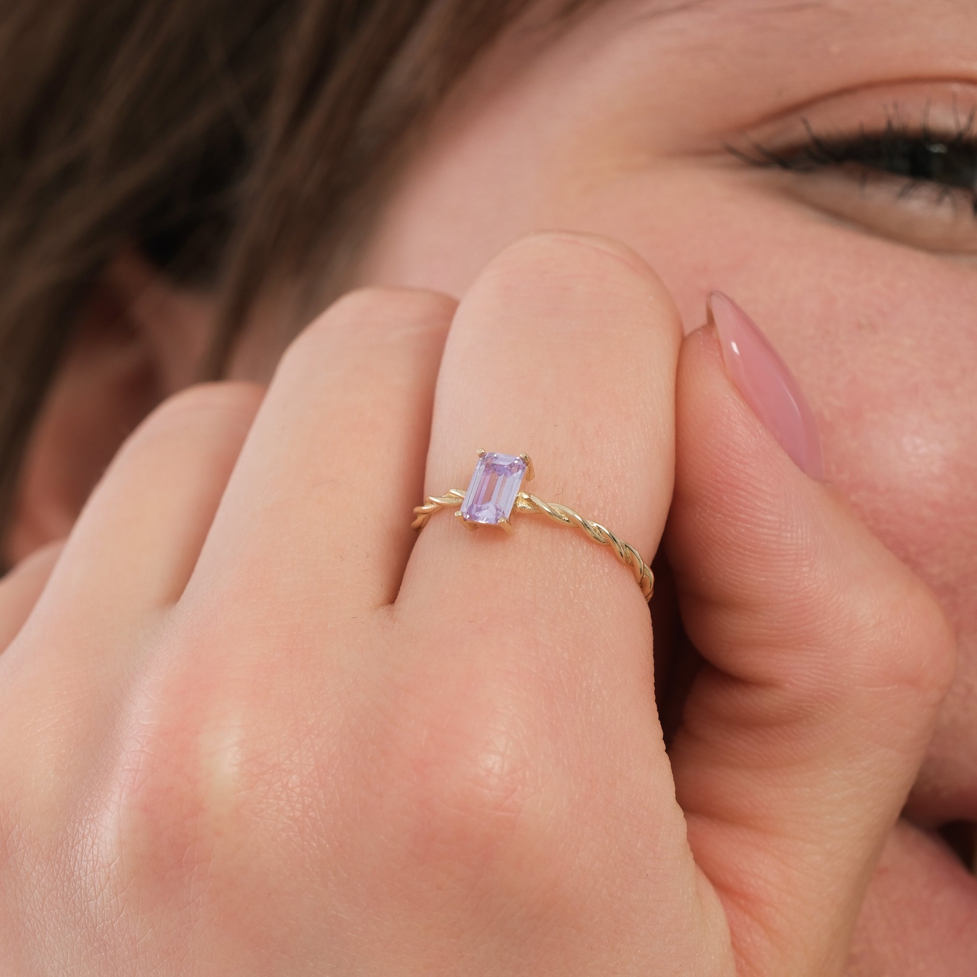 Rectangle Amethyst Ring | 14K Solid Gold