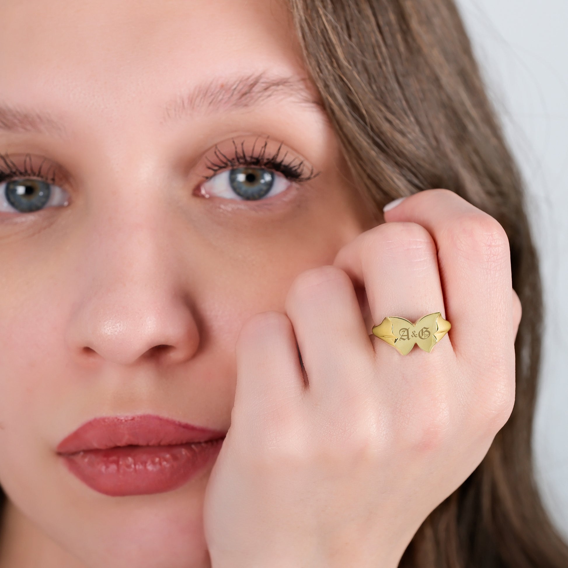 Butterfly Letter Ring | 14K Solid Gold