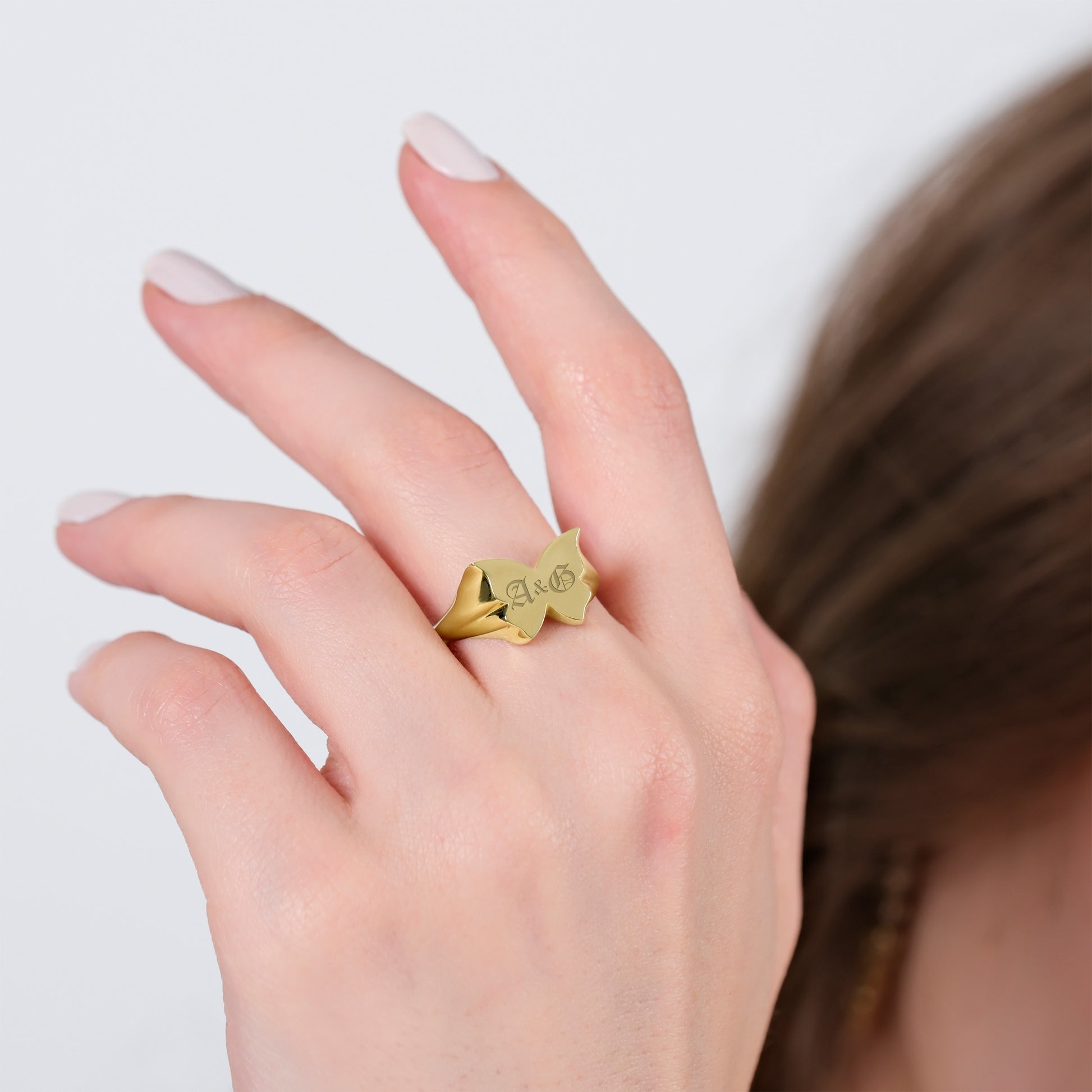 Butterfly Letter Ring | 14K Solid Gold